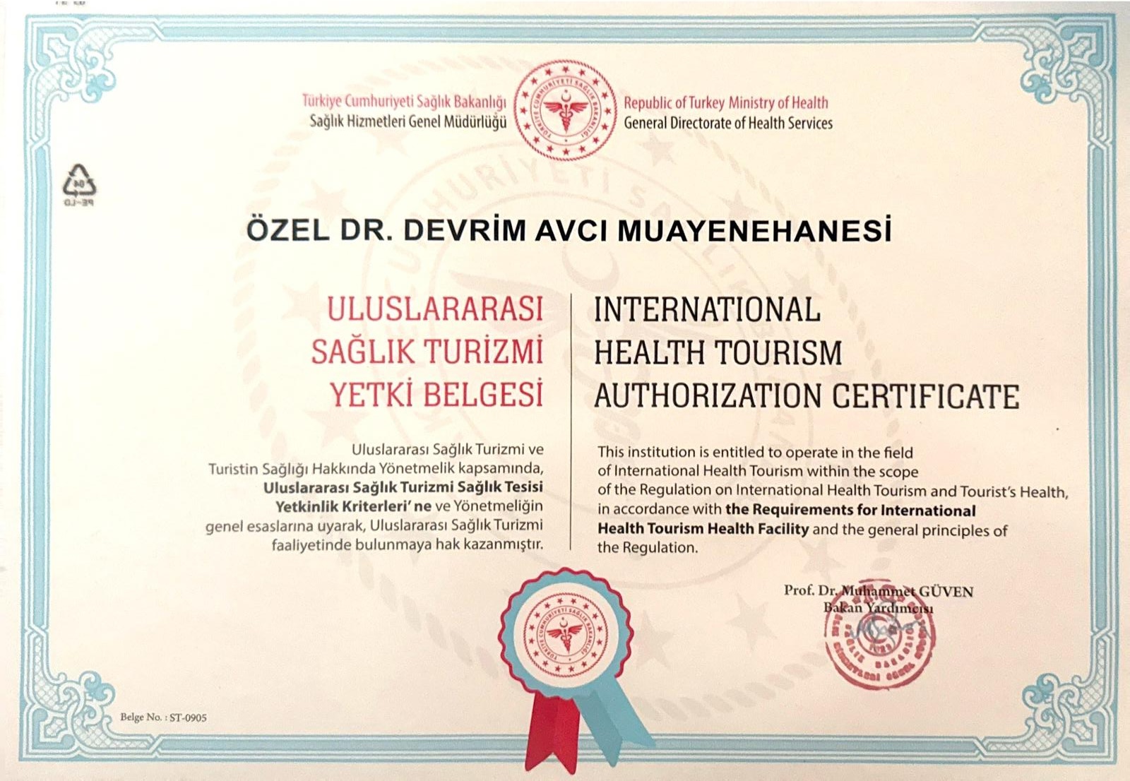 Uluslararası Sağlık Turizmi Yetki Belgesi